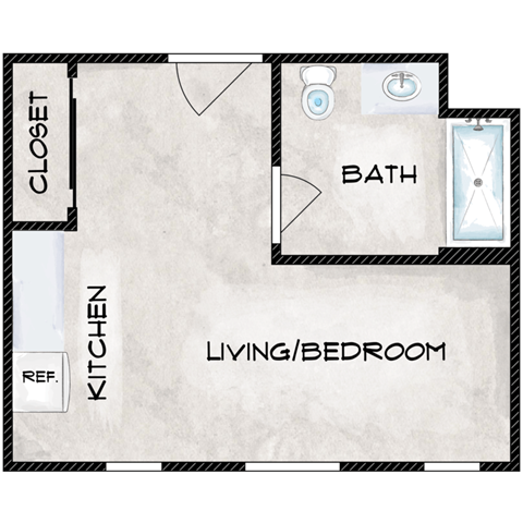 Floor plan for studio, 1 bath, 311 sqft